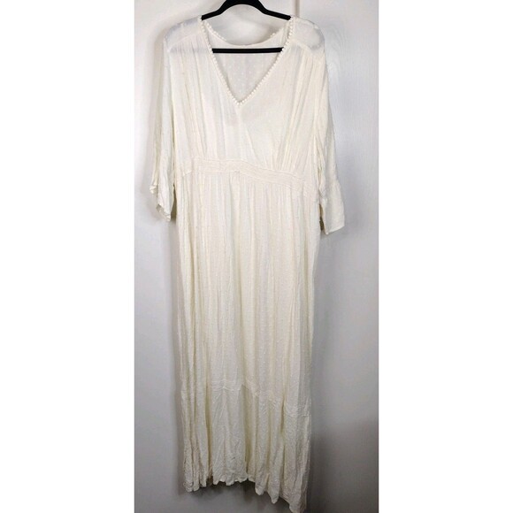 Knox Rose Swiss Dot Cream 3/4 Sleeve Maxi Dress Plus Size 2X Hippie Prairie Boho - Picture 2 of 12
